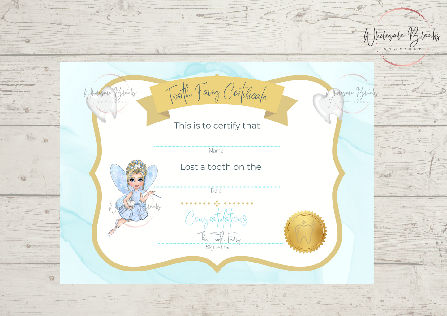 Tooth Fairy Certificate - Wholesale Blanks Bowtique