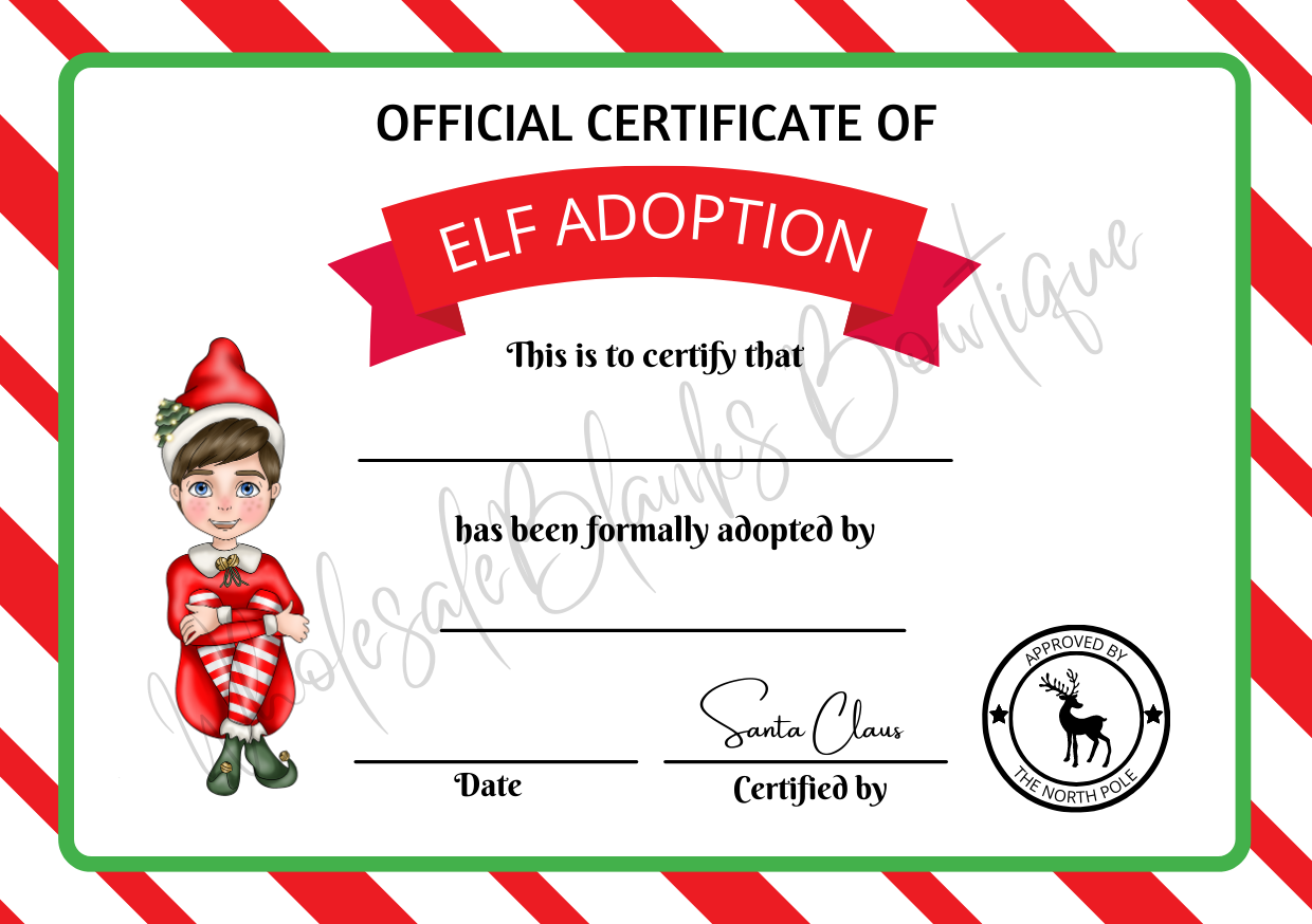 Elf adoption certificate - Wholesale Blanks Bowtique