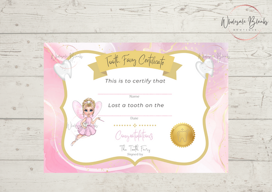 Tooth Fairy Certificate - Wholesale Blanks Bowtique