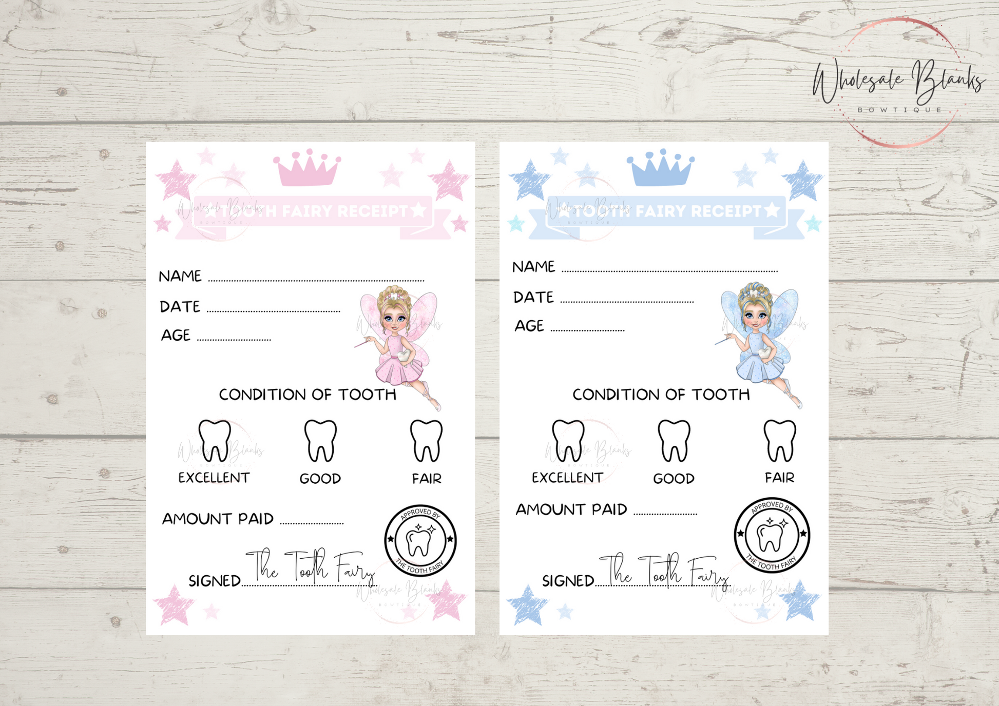 Tooth fairy card receipts - Wholesale Blanks Bowtique