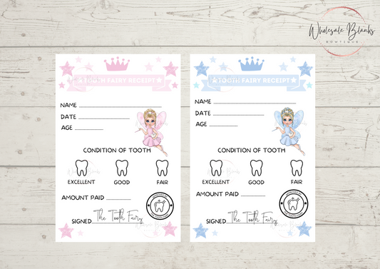 Tooth fairy card receipts - Wholesale Blanks Bowtique